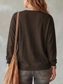 INAWLY Women Plus Size V-Neck Long Sleeve Loose Soft Knit Sweater For Autumn/Winter Fall Cloth For Women - Coffee Brown - View 2