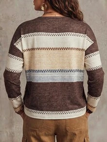 SHEIN LUNE Áo thun tay dài cổ chữ V họa tiết da báo phong cách thường ngày size lớn cho mùa thu - Nhiều màu - Xem 2