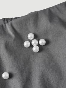 SHEIN MOD Plus Size Beaded Decor Asymmetric Layered 2 In 1 Pants - Grey - View 7