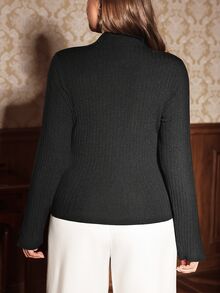 SHEIN LUNE Plus Size Women Solid Color Casual Versatile Daily Wear Long Sleeve Sweater - Black - View 2