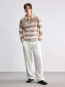 Manfinity CasualKnits 男士時尚休閒毛衣，對比色條紋翻領設計，學院風休閒秋季上衣，適合日常穿著、休閒、度假 - 彩色 - 查看 5