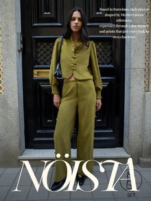 Nöista 2件組橄欖綠條紋布料秋季上衣與下裝套裝，配有東方盤扣細節，適合早午餐、茶會，復古優雅風 - 綠色 - 查看 5
