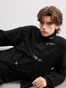 NEOSTRIT 男士寬鬆長袖休閒開襟衫，學院風休閒秋季上衣，適合日常穿著、休閒、度假 - 黑色 - 查看 6