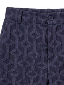 Nöista Navy Blue Geometric Jacquard Trousers, Loose Fit.Elegant, Parties Banquets.Fall/Winter,Going Out,Chic.Classic,Casual - Navy Blue - View 9
