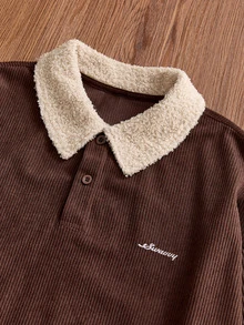 SWAVVY Men's Knit Fashion Casual Loose Long Sleeve Half-Zip Sweatshirt - Brown - View 2