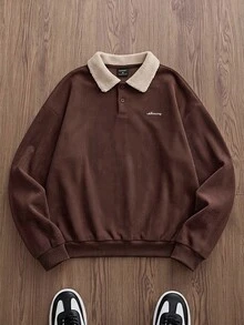 SWAVVY Men's Knit Fashion Casual Loose Long Sleeve Half-Zip Sweatshirt - Brown - View 1