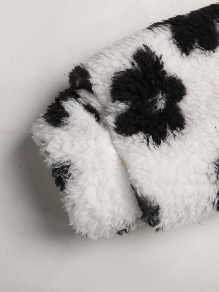 SHEIN Chaqueta con capucha de felpa para niña preadolescente, base blanca con estampado negro, estilo casual, ropa de abrigo para otoño/invierno, temporada de vuelta al colegio, estilo universitario - Blanco y Negro - Añade 6