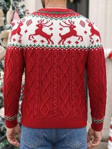 Manfinity Homme Men's Animal Pattern Crew Neck Long Sleeve Knit Sweater Cute Christmas Pullover Sweater ,Unisex , Fall/Winter - Multicolor - View 6