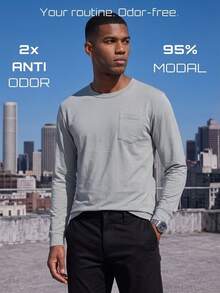 TekDrob Anti-Odor Straight Modal T-Shirt With Single Patch Pocket And Long Sleeves - Grey - View 9