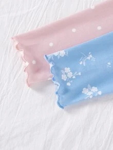 2套女童幼兒套裝 2色 粉色波點與藍色碎花 羅紋袖口荷葉邊設計 高彈力 親膚柔軟 修身長袖長褲 4件套（2套分別販售） - 彩色 - 查看 7