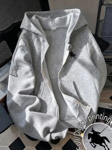 Elladie kids Girls' Casual Fleece Hooded Jacket, Long Sleeve With Pockets And Zipper, Sweatshirt, Autumn/Winter - Grey - View 8