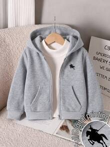 Elladie kids Girls' Casual Fleece Hooded Jacket, Long Sleeve With Pockets And Zipper, Sweatshirt, Autumn/Winter - Grey - View 1