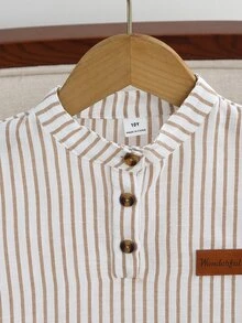SHEIN 青少年男孩白色棕色短袖襯衫長褲套裝 返校季 家庭學院風 80年代 簡約正式穿搭 日常穿著 畢業季 夏季 秋季 - 鏽棕色 - 查看 8