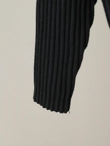 SHEIN Tween Girl Solid Color V-Neck Casual Daily Cardigan Winter - Black - View 8