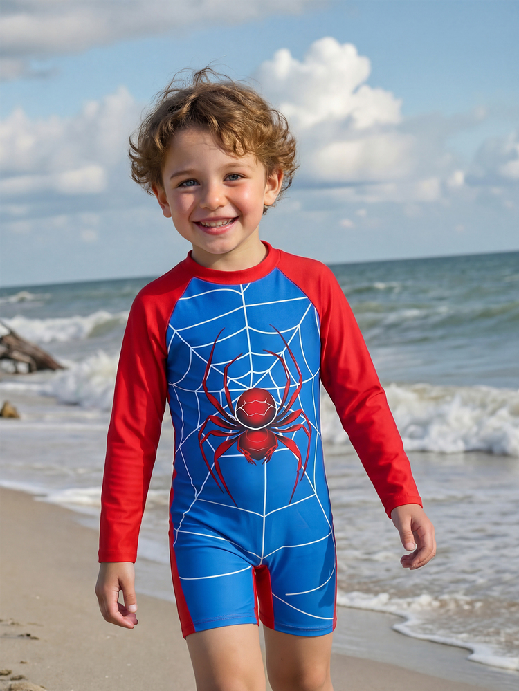 Fantacosmos Young Boy Long Sleeve One-Piece Swimsuit, Summer Rash Guard For Boys Swimming Suits For Kids Bodysuits Beach Swim Wear Halloween Blue - Blue - View 9
