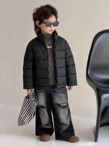Dazy Kids 小男孩休閒時尚拉鍊長袖加厚外套 冬季 - 黑色 - 查看 1