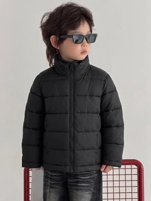 Dazy Kids 小男孩休閒時尚拉鍊長袖加厚外套 冬季 - 黑色 - 查看 2