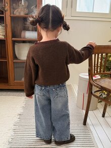 DAZY Infant/Toddler (Girl) Washed All-Season Versatile Korean Style Fresh Loose Denim Long Pants - Medium Wash - View 8