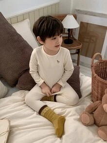 DAZY Infant (Boy) Round Neck Long Sleeve Comfortable 2 Pieces Set Loungewear For Autumn/Winter - White - View 4