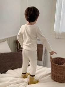 DAZY Infant (Boy) Round Neck Long Sleeve Comfortable 2 Pieces Set Loungewear For Autumn/Winter - White - View 2