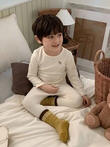 DAZY Infant (Boy) Round Neck Long Sleeve Comfortable 2 Pieces Set Loungewear For Autumn/Winter - White - View 3