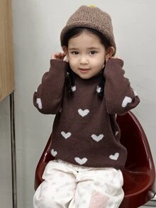DAZY Infant/Toddler (Girl) Round Neck Colorblock Long Sleeve Sweater, Autumn/Winter - Coffee Brown - View 6