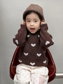DAZY Infant/Toddler (Girl) Round Neck Colorblock Long Sleeve Sweater, Autumn/Winter - Coffee Brown - View 7