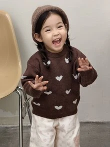 DAZY Infant/Toddler (Girl) Round Neck Colorblock Long Sleeve Sweater, Autumn/Winter - Coffee Brown - View 1