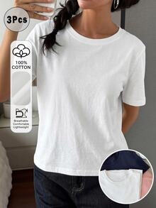 DAZY Summer 3-Piece Set Multi-Color Minimalist Solid Color 100% Pure Cotton Women's Loungewear Tops - Multicolor - View 6