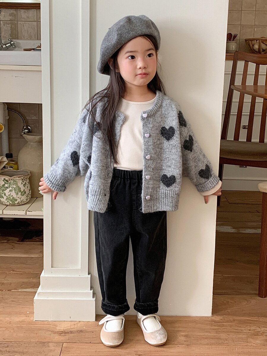 DAZY Baby Girl Casual Versatile Fitted Elastic Waist Denim Long Pants Winter - Black - View 1