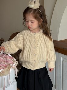 DAZY Baby Girl Round Neck Long Sleeve Autumn/Winter Sweater - Apricot - View 1