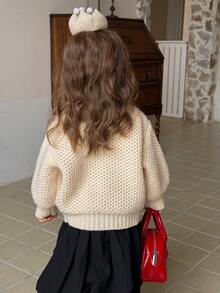 DAZY Baby Girl Round Neck Long Sleeve Autumn/Winter Sweater - Apricot - View 5