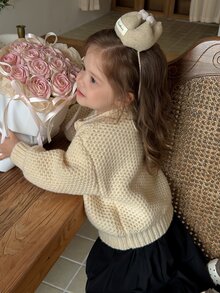 DAZY Baby Girl Round Neck Long Sleeve Autumn/Winter Sweater - Apricot - View 2
