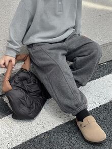 Dazy Kids Young Boy Solid Color Elastic Waist Pocket Jogger Sweatpants - Grey - View 5