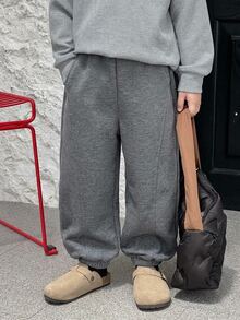 Dazy Kids Young Boy Solid Color Elastic Waist Pocket Jogger Sweatpants - Grey - View 6