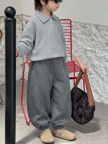 Dazy Kids Young Boy Solid Color Elastic Waist Pocket Jogger Sweatpants - Grey - View 3