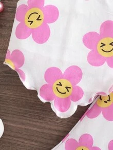 SHEIN Babygirl Summer Cute Casual Vacation Floral Knit Camisole & Elastic Waist Flare Pants Set Summer Hot-Selling Fashion Sets - Hot Pink - View 4