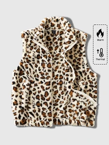 ROMWE MEN Street Life Men's Comfortable Leopard Print Zipper Vest Jacket - Multicolor - View 1