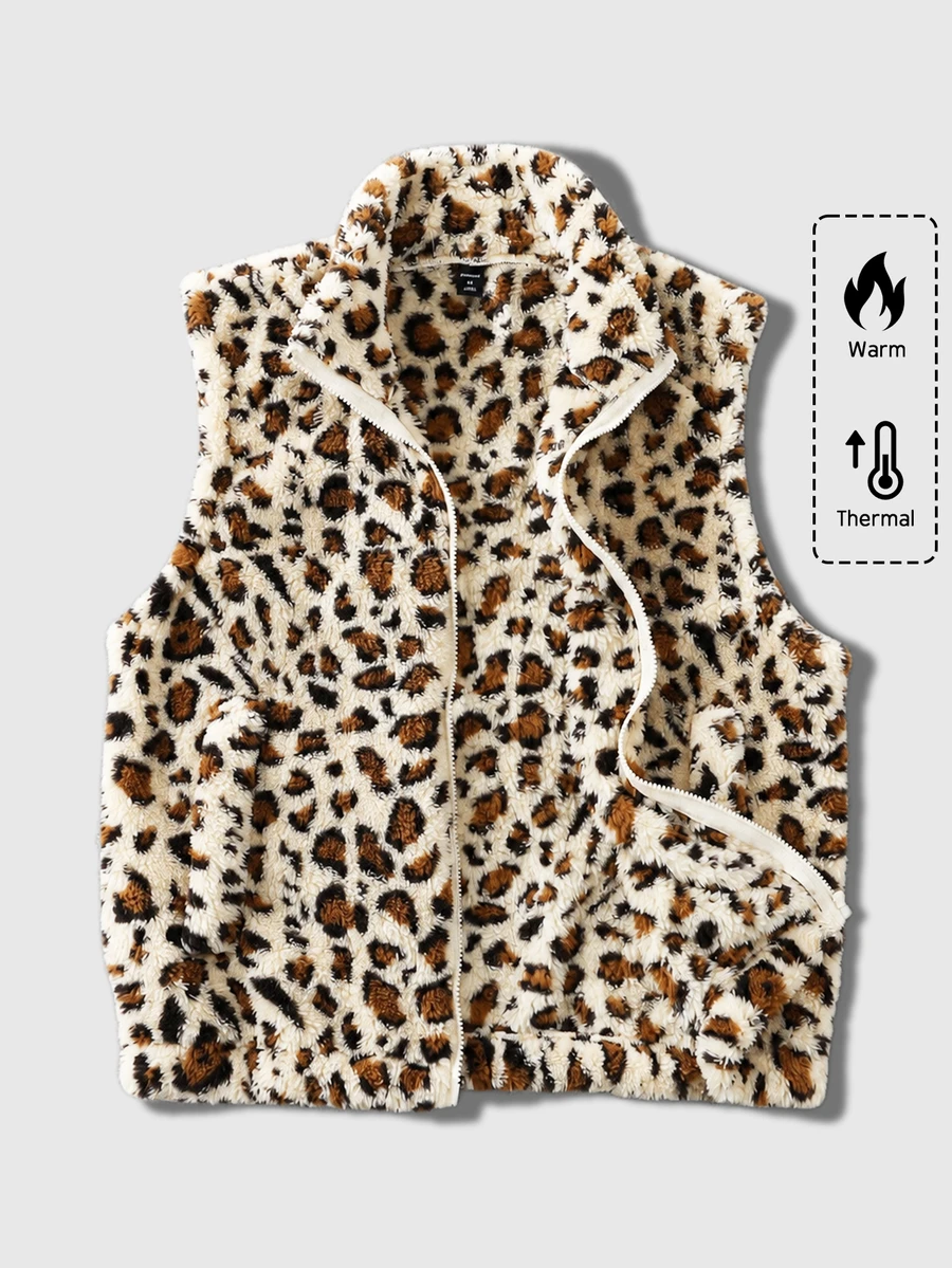 ROMWE MEN Street Life Men's Comfortable Leopard Print Zipper Vest Jacket - Multicolor - View 1