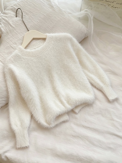Genkimix Kids Girls' Sweater, White Color, Suitable For Autumn And Winter Wear, Simple Fashionable. Christmas, New Year, Spring Festival, High-Quality Knitted Yarn.