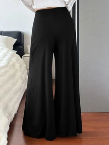 DAZY Women's Solid Color Elastic Waist Loose Casual Pajama Pants - Black - View 2