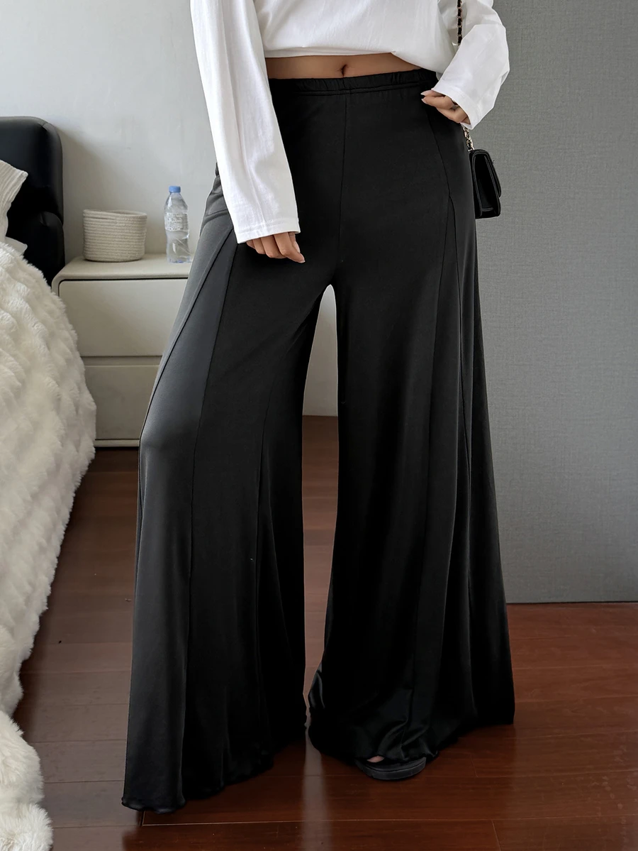 DAZY Women's Solid Color Elastic Waist Loose Casual Pajama Pants - Black - View 1