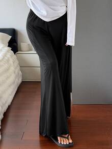 DAZY Women's Solid Color Elastic Waist Loose Casual Pajama Pants - Black - View 5