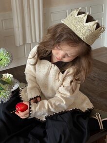 DAZY Infant (Girl) Turn Collar Autumn/Winter Ruffle Trim Short Sleeve Sweater - Apricot - View 8
