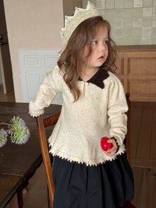 DAZY Infant (Girl) Turn Collar Autumn/Winter Ruffle Trim Short Sleeve Sweater - Apricot - View 7