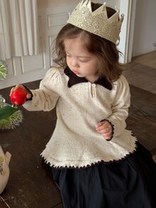 DAZY Infant (Girl) Turn Collar Autumn/Winter Ruffle Trim Short Sleeve Sweater - Apricot - View 4