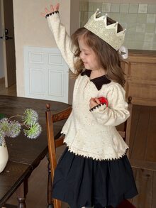 DAZY Infant (Girl) Turn Collar Autumn/Winter Ruffle Trim Short Sleeve Sweater - Apricot - View 6