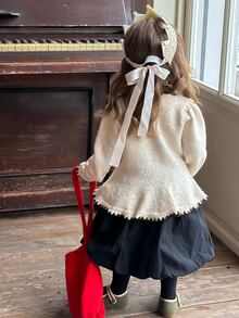 DAZY Infant (Girl) Turn Collar Autumn/Winter Ruffle Trim Short Sleeve Sweater - Apricot - View 2