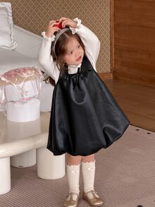 DAZY Baby Girl Casual Solid Color Bowknot Decor Sleeveless Dress - Black - View 6