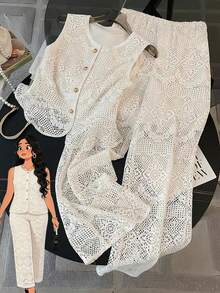 Formidée Plus Size Women Casual Elegant 2 Pieces Lace Set - White - View 1
